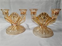 PAIR OF DEPRESSION CARNIVAL GLASS IRIS FLOWER