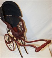 Vintage 1800's Wicker & Canvas Doll Stroller