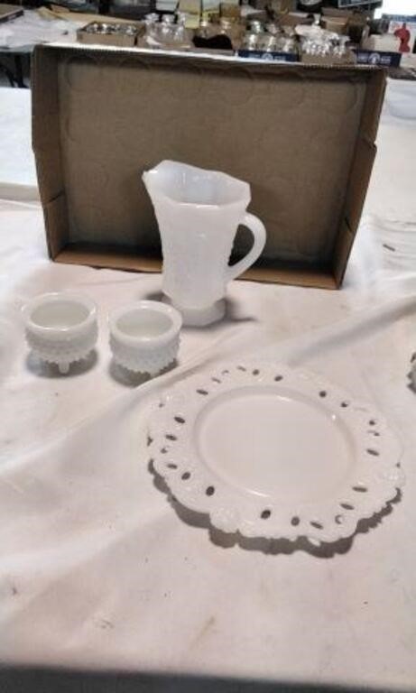 Lot of Four Assorted Vintage Milk Glass Pieces