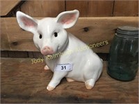 Cute ceramic pig with Texas Bluebonnets
