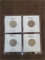 4 old "V" or Victory nickels