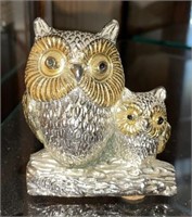 Heavy Silver Plate Owl Mother & Baby Figurine