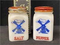 Vintage Milk Glass Windmill Salt & Pepper - USA