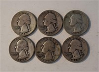 6 Solid Silver Washington Quarters