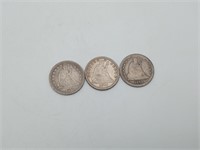 3 Seated Liberty Silver Quarters 1877 1876 1888