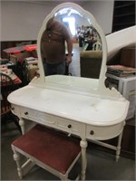 SHABBY CHIC VINTAGE VANITY WITH MIRROR & STOOL