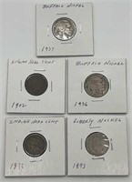 (5) Older Coins: (1) 1893 Liberty Head Nickel,