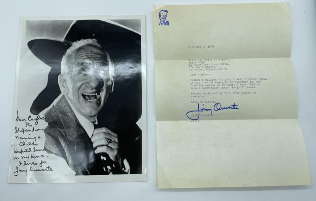 Jimmy Durante Signed Letter & Photo - LaPorte, 1N