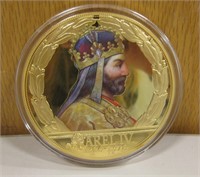 Arel IV Gold Plated Medallion w/ Garnet Coin 110g.