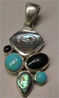 Sterling Silver Turquoise & Paua Shell Pendant