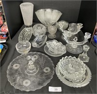 Assorted Glass, Crystal Vases, Candlesticks.