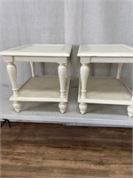 Pair of White Shutter Top End Tables