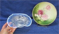 antique opalescent dish & painted plate