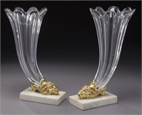 Pair of Baccarat style cut glass cornucopia