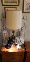 Lot of  Lamps Pottery & Brass Touch Desk & More