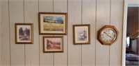 Lot of 5 Wall Decor Pictures & Clock