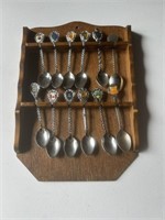 Collection of Spoons with Wood Holder