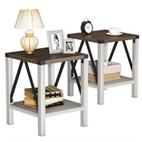 Treocho Farmhouse End Table Set of 2, Rustic Vinta