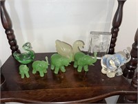 Handblown Green Jade Elephants