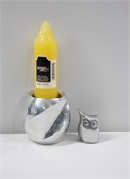 2pc Nambe Candle Holder & Hoselton Owl Figurine