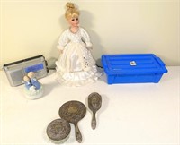 antique dresser set, doll & more