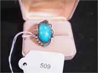Unmarked silver ring with turquoise, size 6.75