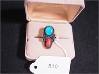 Unmarked silver ring with turquoise and