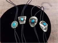 4-Turquois and coral Bolo ties