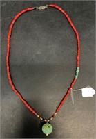 Red whiteheart trade bead necklace with turquoise