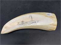 Scrimshawed sperm whale's tooth 6"