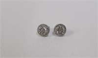 Dainty Sterling Silver Filigree CZ Button Earrings