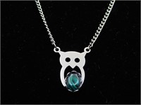 ABALONE STONE OWL PENDANT NECKLACE ROCK STONE LAPI