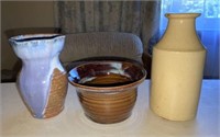 Signed Studio Art Pottery Vase & Bowl, Stoneware