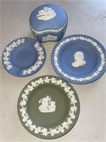 (4) Vtg Blue & Green Jasperware Dishes, Ashtray,
