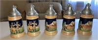 (5) W Germany Embossed Miniature Beer Steins