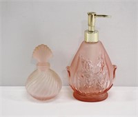 2pc Frosted Glass Soap Dispenser & Scent Bottle