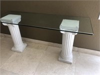 Glass Top Sofa table w/Column pedestal bases