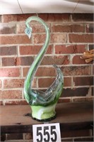 Mid Century Modern Green Glass Swan