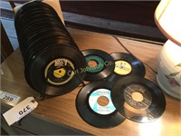 LOT VINYL 45 RPM RECORDS W/ STAND