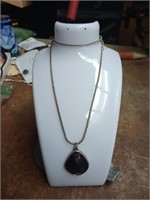 Silver toned Amethyst & Abalone Necklace