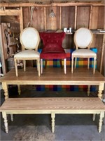 7’ x 42 wood table with three chairs