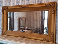 Gold Tone Mantle Mirror, Beveled Glass