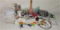 Assortment Of Beads, Clear String, Spool Of Wire