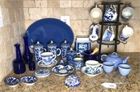 Blue and White Ceramic Teacups, Teapots