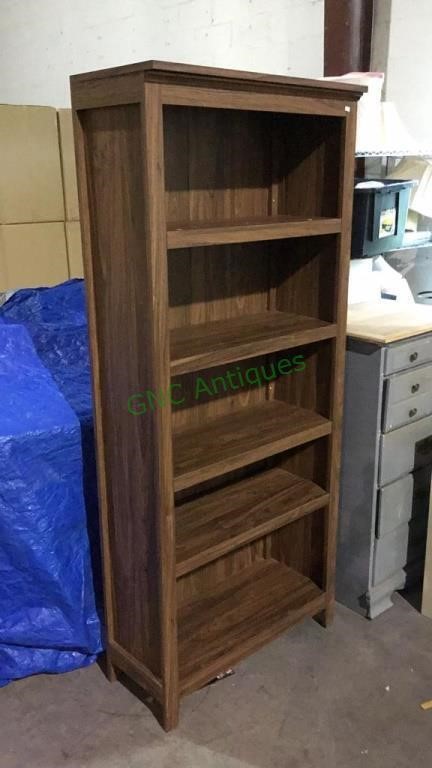 Five shelf bookcase wood look of pressboard