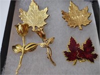5 Maple Leaf & Rose Brooches