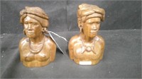 2 PIECE CARVED WOOD HEADS