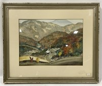 (AM) Wood Framed Watercolor Artwork Of Mountains