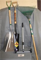 aluminum scoop shovel, rake, spade