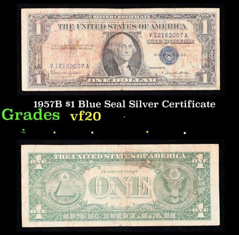 1957B $1 Blue Seal Silver Certificate Grades vf, v